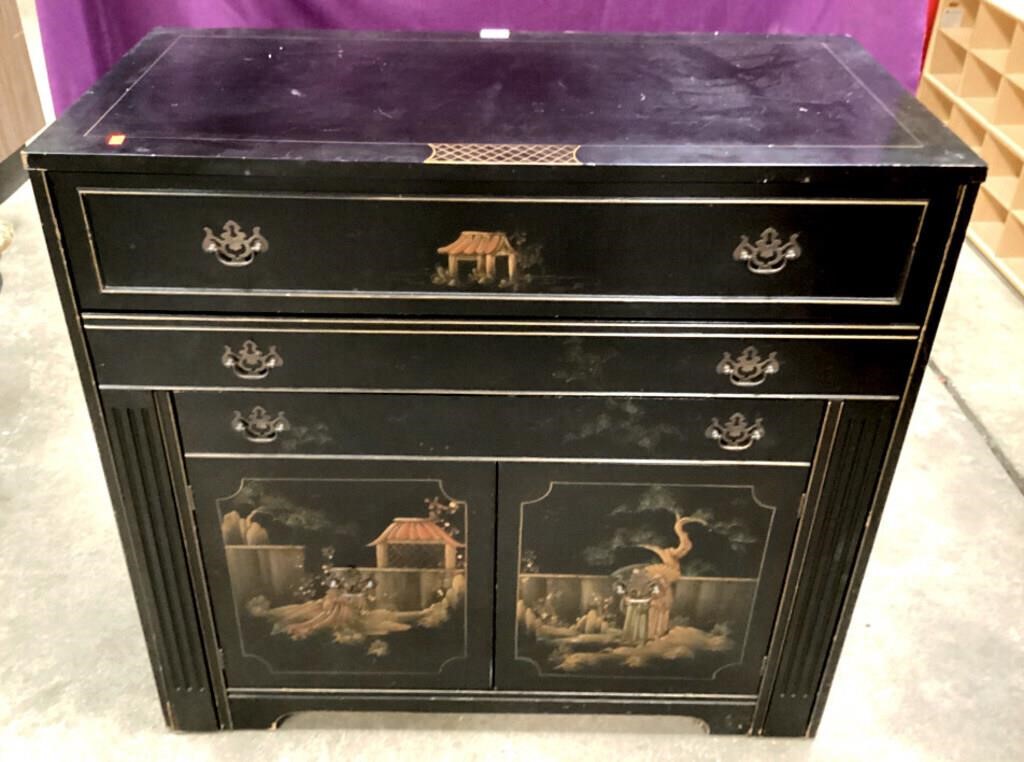 Rare Asian Black Lacquer Cabinet/Table By JB