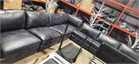 7PC LEATHER SECTIONAL DARK NAVY MARBLE