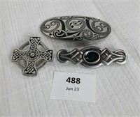 PEWTER BROOCHES  - QTY 3