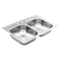 $104  33 in. Stainless Steel Double Bowl Sink