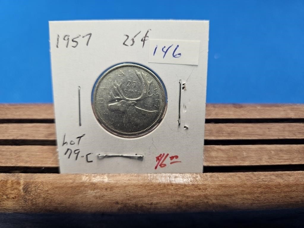 1-1957 SILVER 25 CENT COIN