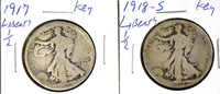 1917, 1918s Walking Liberty Half Dollars