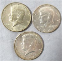 3- 1964 &1965 US KENNEDY HALF DOLLARS