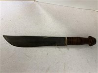 Well Made 15" Bowie Hunting Knife - leather handle