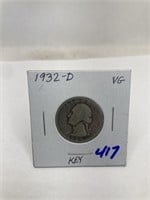 1932-D Washington Qtr Key Date VG