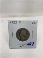 1932-D Washington Qtr Key Date VG