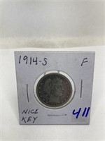 1914-S Barber Quarter Keydate F