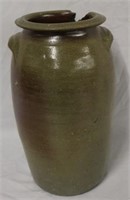 Early stoneware double handle crock as is