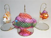 GLASS FISH ORNAMENTS W/STANDS