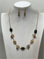 MATCHING PIERCED EARRING & NATURAL STONE NECKLACE