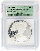 Coin 2001-W Silver Eagle Proof ICG PR69DCAM