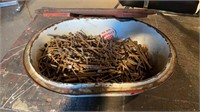 Enamelware Bowl with assorted nails inside