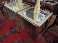 Pair of Mirror Glass Decorated Lamp Tables
