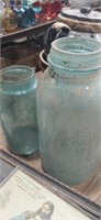 2 blue ball Mason jars