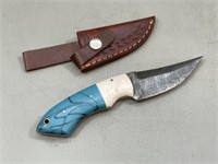 4 1/2" Fixed Blade Knife w/Tooled Leather Sheath