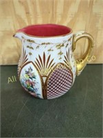 BOHEMIAN CARVED PINK/WHITE OVERLAY PITCHER