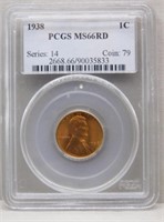 1938 Lincoln Cent. MS66 Red PCGS.
