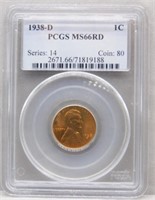 1938-D Lincoln Cent. MS66 Red PCGS.