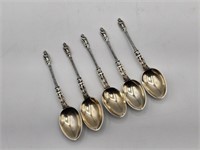 5 STERLING SPOONS WITH ENGLISH HALLMARKS