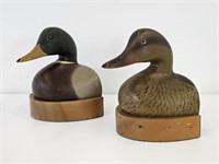 2 CARVED DUCK BOOKENDS- 7" TALL X 6" W X 5.25" D