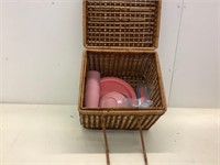 Picnic basket with dishes