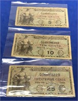 (3) U.S. Military  Fractional Currency Notes