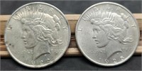 1922 & 1925 Peace Silver Dollars, AU