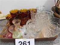 Mid Century water and juice glasses in amber &