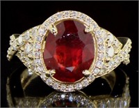 14kt Gold 5.72 ct Oval Ruby & Diamond Ring