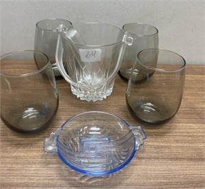 (6) Pieces Glassware (blue, etc...)