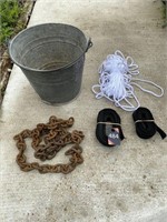 Galvanized Bucket, Chain & Tie Straps
