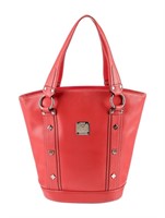 Mcm Orange Leather Studded Accents Jacquard Tote