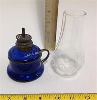Victorian Cobalt Glass Mini Oil Lamp