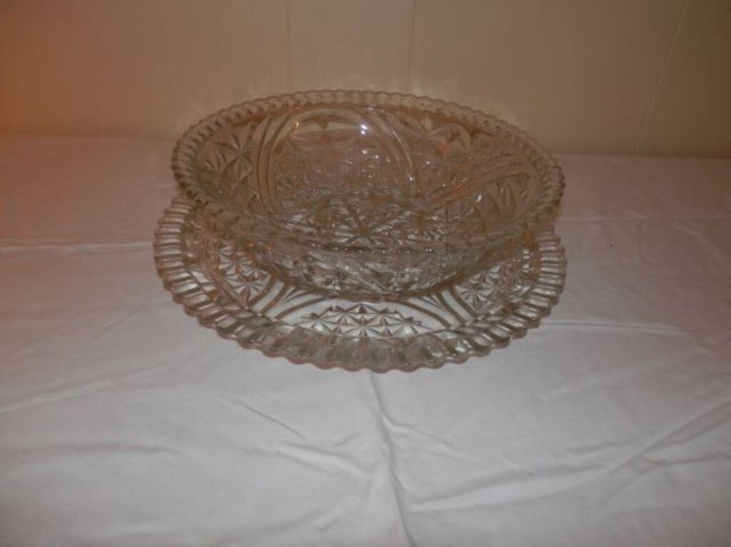 Group of 2 - clear pressed glass bowl & platter