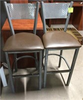 Set of 2 steel bar stools Grey & brown 29 1/2"H