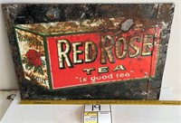 Antique Red Rose Tea sign. Rough condition,