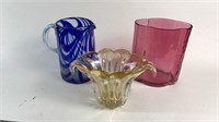 Art Glass Bowl, Vase, Pitcher