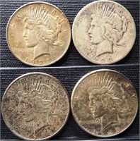 (4) 1923 Peace Silver Dollar Coins
