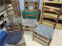 4 Wood ladderback & other farmhouse chairs