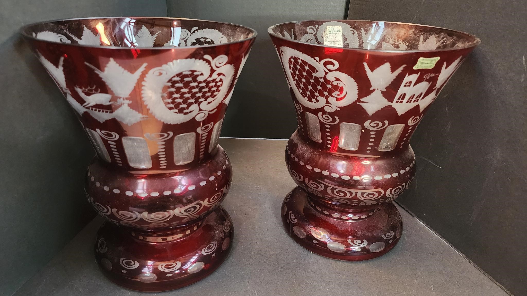 Egermain Bohemian Ruby Red Vases