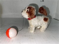 Vintage wind up toy dog w/ ball. Works.