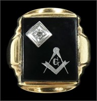 10K Yellow gold black onyx Masonic ring with