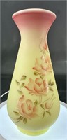 Fenton Hp Roses On Burmese Vase By E Thomas Uv