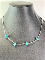 18" Vintage Liq Silver Native Turquoise Necklace