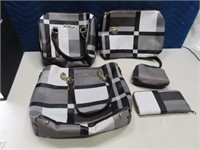 5pc Mei&ge Brown Checker Travel Handbag SET