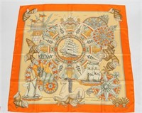 Hermes, "L'Air Marin" Silk Scarf in Orange