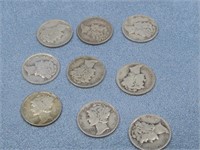 Nine Mercury Dimes 90% Silver