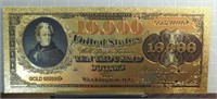 24k gold-plated banknote $10,000 banknote