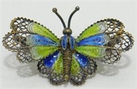 Vintage Butterfly 800 Silver Enamel Filigree