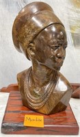 SW - SCULPTED MARBLE FEMALE BUST W/ STAND 13.5"T